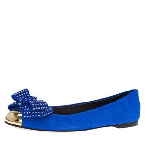 Blue and Gold Studded Bow Flats